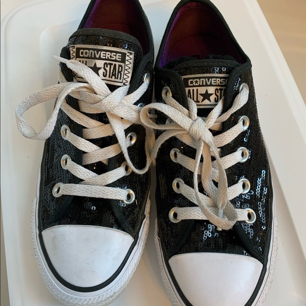 Ladies Black Sequin Converse All Star Size 6.5